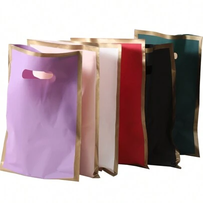 50 个带手柄的厚礼品袋，金边塑料派对糖果袋，适合各种节日派对、返校节、情人节