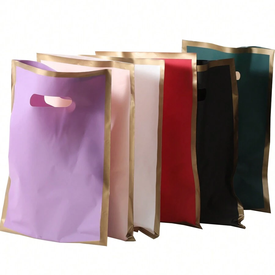 50 个带手柄的厚礼品袋，金边塑料派对糖果袋，适合各种节日派对、返校节、情人节 - 彩色 - 查看 1