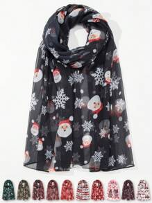 1 条圣诞主题围巾，可爱圣诞老人/雪花/驯鹿/圣诞树数码印花围巾，派对装饰轻便透气围巾