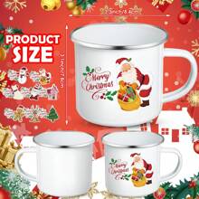 1pc Christmas Coffee Mug 12 Oz Enamel Cup Christmas Holiday Mug Handle Cup Santa Claus Gingerbread Man Snowman Elk Print Christmas Tree Water Cup Breakfast Cup Party Water Cup Gift For Family And Friends Kitchen Decoration (Santa Claus)