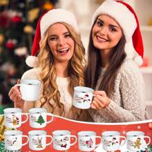 1pc Christmas Coffee Mug 12 Oz Enamel Cup Christmas Holiday Mug Handle Cup Santa Claus Gingerbread Man Snowman Elk Print Christmas Tree Water Cup Breakfast Cup Party Water Cup Gift For Family And Friends Kitchen Decoration (Santa Claus)