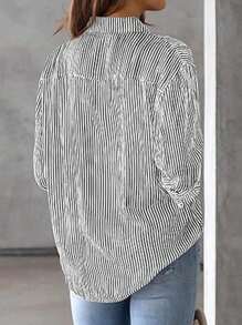 Women's Long Striped Long Sleeve Shirt - Black - View 8