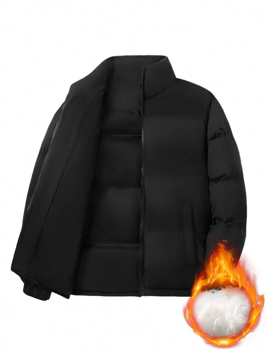Padded Coat Men's Thick Warm Outerwear Autumn Winter Stand Collar Parka Warm Padded Jacket - Black - View 1
