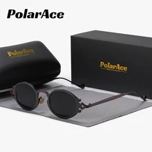 PolarAce Kính mát thời trang ProlarAce Unisex Oval Metal Outdoor Full-Frame Beach Accessories Sunglasses - Đen Xám - Xem 1