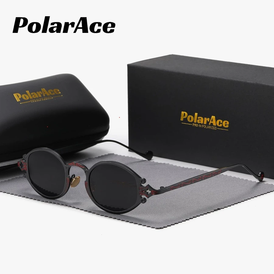 PolarAce Kính mát thời trang ProlarAce Unisex Oval Metal Outdoor Full-Frame Beach Accessories Sunglasses - Đen Xám - Xem 1
