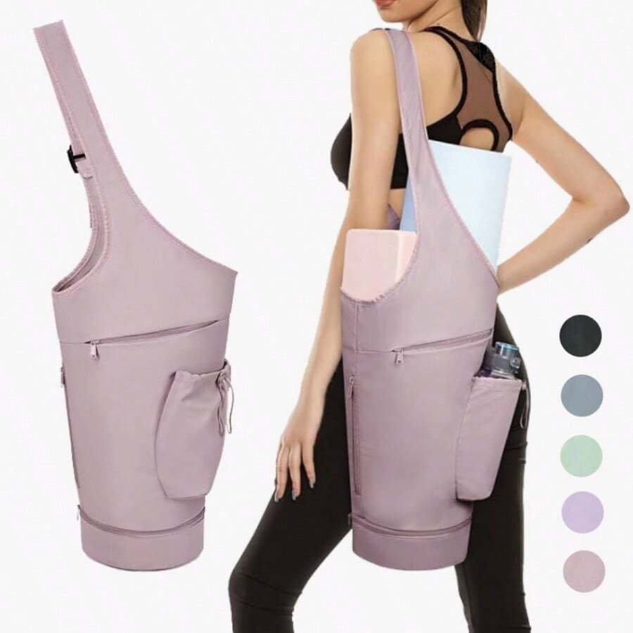 运动健身瑜伽垫袋，大开口长手提瑜伽垫收纳袋，带防水湿袋和抽绳水瓶袋 - 彩色 - 查看 1