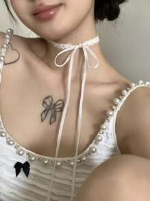 女士项链，蝴蝶结 2024 新品珠宝，蕾丝领带颈链多层锁骨链情人节、妈妈、母亲、母亲节、礼物