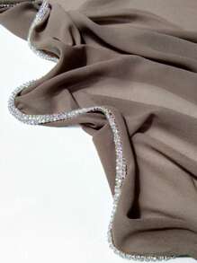 1 件装女士头巾全新纯色奢华雪纺水钻链条围巾纯色披肩真丝围巾头巾头带长袍配饰面纱服装