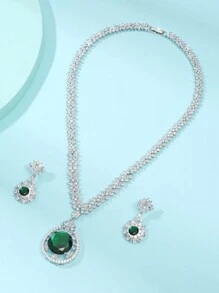 1 套/3 件优雅方晶锆石花朵项链和耳环首饰套装，适合女士，适合婚礼和正式活动情人节、妈妈、母亲、母亲节、礼物 - 花朵 - 查看 1