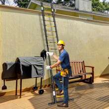 VA-Cerulean Telescopic Ladder Aluminum Telescopic Ladder Foldable Extension Ladder Non-Slip Aluminum Ladder Multi-Purpose Ladder Multi-Function Foldable Ladder Extension Ladder Max 150kg Load Capacity Black + Yellow 1.9+1.9M / 2.5+2.5M