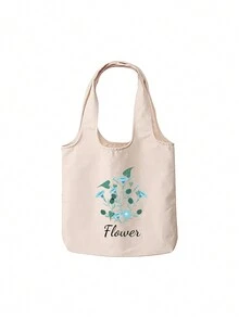 1 Túi Tote Canvas In Hoa, Có Thể Tùy Chỉnh Với Tên Hoặc Cụm Từ, In 2 Mặt, Giản Dị Và Phong Cách - Màu be - Xem 11