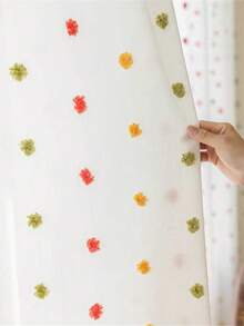 2 PIEZAS Cortina semitransparente con pompones de colores para sala de estar o dormitorio, con ojales en la parte superior - Multicolor - Ver 6