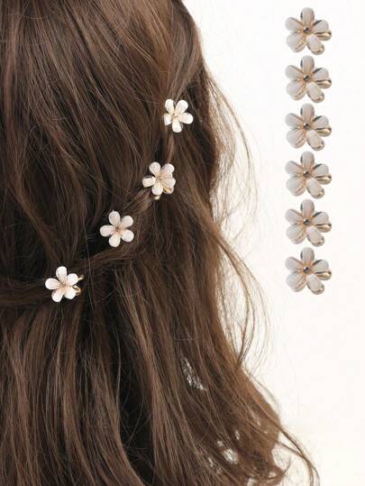 6pcs Women's Mini Crystal Hair Claws, Hair Clips With Flower Design, Sweet Artificial Bangs Claw For Hair Decorations Piranha Valentine's Day Valentines Hair Jaw Clip Hair Clamps Hair Clutch Hair Catcher Clip, Claw Clip Fall Winter Hair Accessories For Women For Vacation Outfits Woman Valentines Gift Summer