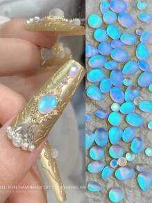 30 件随机混合蓝色猫眼泪珠椭圆形不对称形状平底水钻美甲饰品 DIY 美甲用品指甲饰指甲宝石 - 彩色 - 查看 5