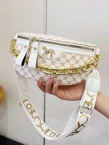 Túi đeo chéo ngực màu trơn dung tích lớn hợp thời trang, Túi thắt lưng trang trí dây chuyền & Ví đeo, Túi đeo thắt lưng thông thường để đi bộ đường dài và leo núi ngoài trời, Túi đeo hông du lịch thể thao đa chức năng có dây đeo có thể điều chỉnh, Túi đeo vai đi làm hàng ngày đa năng - Màu be - Xem 3