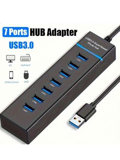 USB HUB 3.0 One Drag Four 7-Port USB3.0hub Splitter 1 Drag 7 Hub Laptop High-Speed Expansion Multi-Port Port USB Hub, Light Bar Hub, Hub Adapter Multi-Port Hub Computer Note This Splitter Expands 4-Port Usb Expander