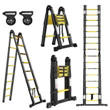 VA-Cerulean Telescopic Ladder Aluminum Telescopic Ladder Foldable Extension Ladder Non-Slip Aluminum Ladder Multi-Purpose Ladder Multi-Function Foldable Ladder Extension Ladder Max 150kg Load Capacity Black + Yellow 1.9+1.9M / 2.5+2.5M