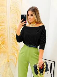 Women's Suplex Simple Long-Sleeved  Blouse For Winter - Burgundy - View 2