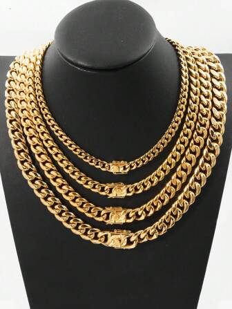 1pc Punk Style Stainless Steel Gold Plated & Silver Color Men Link Chains Bracelets & Necklaces Jewelry Set For Men As Party & Gift & Stage Show