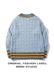 Toamnă Iarnă Nou Unisex Lejer, Casual, Stilul Colegiu, tiv, Blocare de culoare, Coardă răsucită în dungi, Trim pentru unghii, rever cu umăr căzut, Pulover cu mânecă lungă