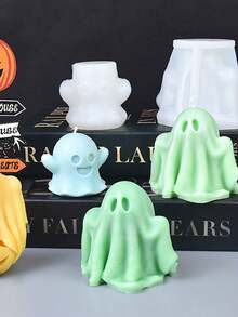 Molde de silicona con forma de fantasma para vela de Halloween, molde de diseño de calabaza DIY para adorno - Blanco - Ver 10