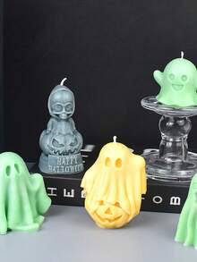 Molde de silicona con forma de fantasma para vela de Halloween, molde de diseño de calabaza DIY para adorno - Blanco - Ver 9