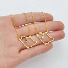 1入組沙地阿拉伯帶綠寶石金色吊墜項鍊，沙烏地阿拉伯珠寶女士女孩