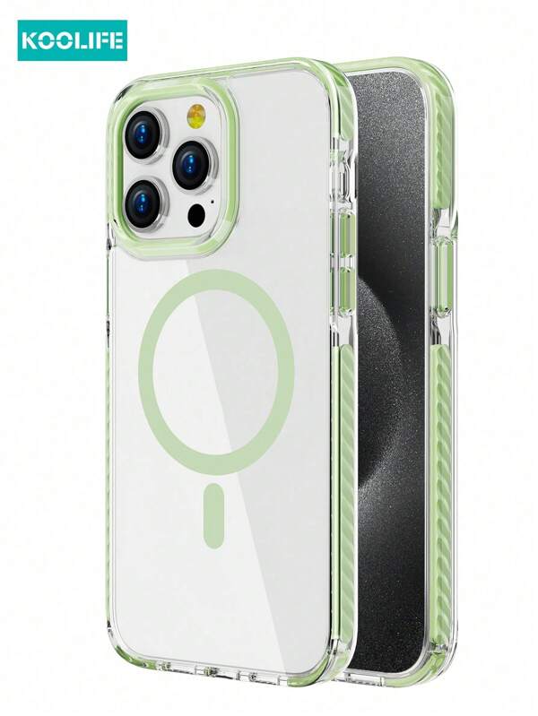 Apple Koolife 1pc High Transparent 2.0mm PC Back Cover With Magnetic Wireless Charging, Removable Lanyard Hole Stand, Side Color Insert, Molded Lens Frame, Fully Protective Phone Case Compatible With IPhone 16/16Pro/16Plus/16ProMax, IPhone 11/11Pro/11ProMax, IPhone 12/12Pro/12ProMax, IPhone 13/13Pro/13Plus, IPhone 14/14Pro/14Plus/14ProMax, IPhone 15/15Pro/15Plus/15ProMax