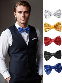 1 pezzo Papillon casual da uomo di colore solido nero/blu/rosso/giallo/argento glitterato a doppio strato, adatto per feste, banchetti, vacanze, regali, esibizioni sul palco, San Valentino