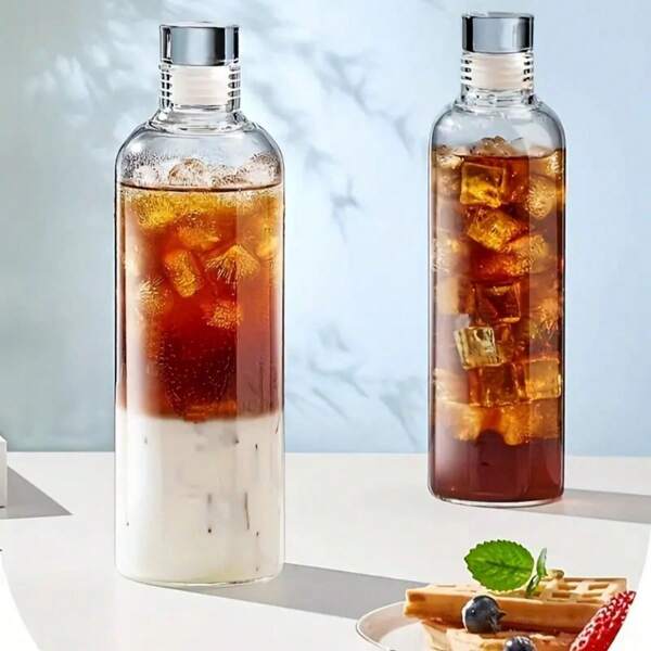 1 set de botellas de agua de vidrio borosilicatado de alta calidad, a prueba de fugas, portátiles para actividades al aire libre - botellas de vidrio transparente, 350ml, 500ml, 750ml, 1000ml
