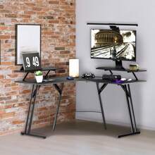 VA-Cerulean Gaming Table Large L-Shaped Gaming Desk With Monitor Stand/Without Monitor Stand, Carbon Fiber Surface Ergonomic Computer Table For Gaming And Home Office - Black - View 2