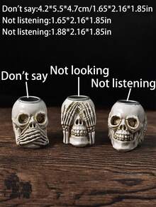 Halloween Skeleton Candlestick, Halloween Horror Decoration, Fun Personalized, Suitable For Creating Horror Atmosphere, Bars, Halloween Makeup Parties, Home Decoration, Etc(Don't Listen, Don't Say, Don't Look. It's A Three Pieces Set), Christmas