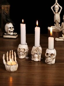 Halloween Skeleton Candlestick, Halloween Horror Decoration, Fun Personalized, Suitable For Creating Horror Atmosphere, Bars, Halloween Makeup Parties, Home Decoration, Etc(Don't Listen, Don't Say, Don't Look. It's A Three Pieces Set), Christmas