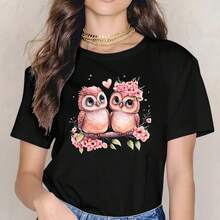 4 piezas Parche con estampado de búhos en pareja abrazados, diseño de camiseta de búhos de dibujos animados lindos, pegatina transferible de calor para decoración de camisetas y ropa DIY - Multicolor - Ver 6