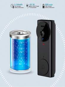 Vavupo Camera chuông cửa không dây, Chuông cửa hình ảnh thông minh, Hệ thống liên lạc nội bộ tại nhà, WiFi tầm nhìn ban đêm độ phân giải cao, Chuông cửa chống trộm có thể sạc lại, Giao tiếp hai chiều, Chụp ảnh, Ghi âm, Kiểm soát APP - màu đen - Xem 9