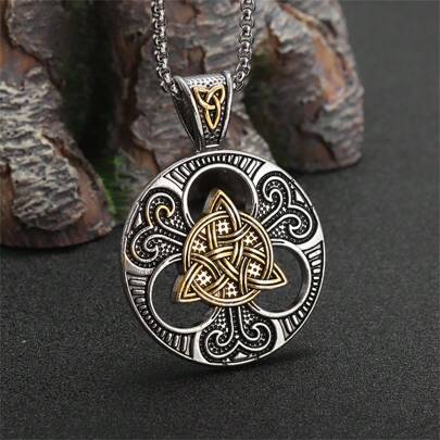 SeuSuk Vintage Celtic Knot Tri-Pendant Necklace For Men, Mystical Nordic Jewelry Gift