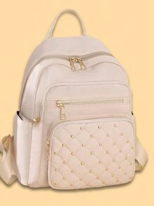 Fashionable Outdoor Backpack, Large Capacity Women Casual Backpack, Rivet Decorated, Student Bookbag, Multi-Colors & Styles Available, Rivets Randomly Distributed, School Backpack - White - View 10