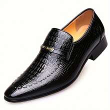 Men's High Gloss Oxford Crocodile Print Leather Shoes - Comfortable & Stylish British Business Formal Footwear - 黑色 - 查看 3