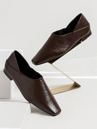 Fall/Winter Linen - Comfortable & Easy To Wear, Retro British Style Square Toe Flat Loafers, Slip-On Casual Shoes For Women