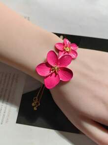 1 件紫红色时尚手链，喷花装饰别致珠宝，适合女性日常佩戴 - 玫紅色 - 查看 1