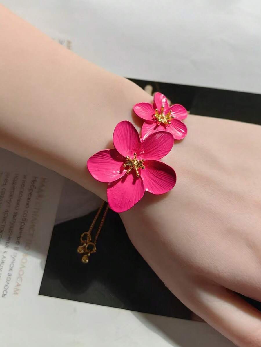 1 件紫红色时尚手链，喷花装饰别致珠宝，适合女性日常佩戴 - 玫紅色 - 查看 1