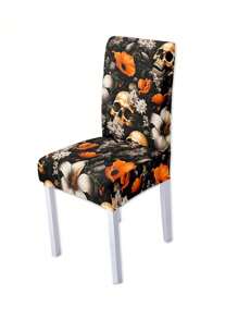 1pc Halloween Skeleton Printed Chair Cover, Full Chair Slipcover Seat Cover For Home, Dining Room, Removable & Washable - Multicolor - View 14