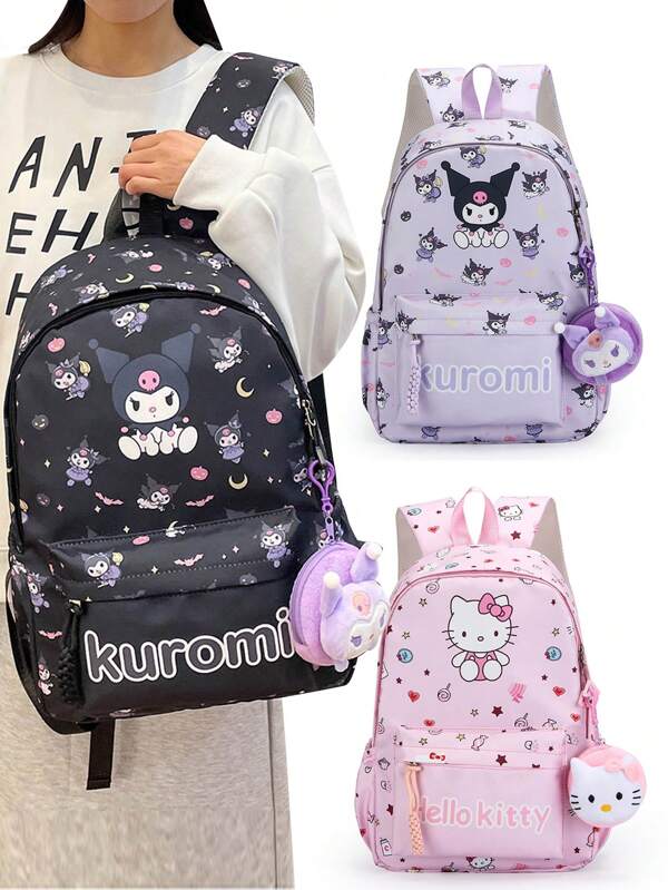 Sanrio 1 szt. Uroczy plecak o dużej pojemności, postać z kreskówki anime, uroczy plecak podróżny (dla różnych partii towarów, pozycja wzoru i kolor mogą być różne i) (niektóre części mogą być losowe), powrót do szkoły