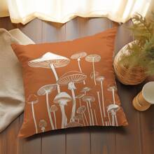 1pc effen oranje paddenstoelpatroon sierkussenhoes, enkelzijdig bedrukt koraalfleece materiaal, 45*45cm/18*18inch kussenhoes geschikt voor moderne inrichting, woonkamer, geschenken
