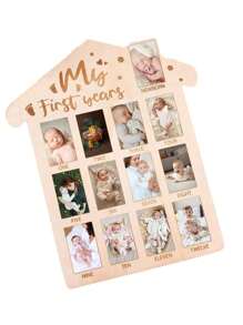 Marco de fotos de madera para decoración colgante con álbum de hitos del primer año del bebé recién nacido, regalo para baby shower, Pascua, niñas/niños - Beis - Ver 12