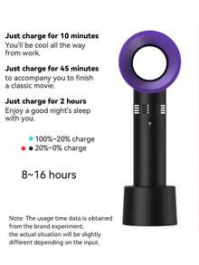 1 件 USB 可充电无叶手持风扇 - 便携式迷你台扇，3 档速度，适合旅行、露营、办公室和卧室使用