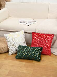 1 vỏ gối trang trí in lá vàng Giáng sinh (không bao gồm ruột gối), hình vuông dùng để trang trí ngày lễ - Nhiều màu - Xem 6