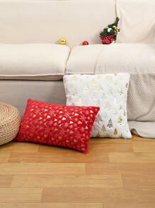 1 vỏ gối trang trí in lá vàng Giáng sinh (không bao gồm ruột gối), hình vuông dùng để trang trí ngày lễ - Nhiều màu - Xem 9