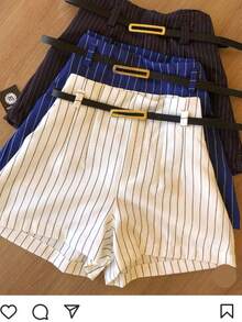 Striped Tailor Shorts With Functional Pockets + Belt - Rỉ Nâu - Xem 4