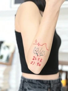 1 件防水彩色临时纹身贴纸，PVC 卡通猫图案，适合男女，手部和腿部日常使用 - 彩色 - 查看 12